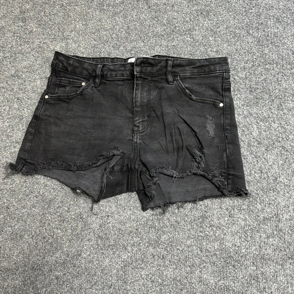 Denim Woman Shorts Womens Size 30 Black Distressed Cut Off Raw Hem Casual Denim